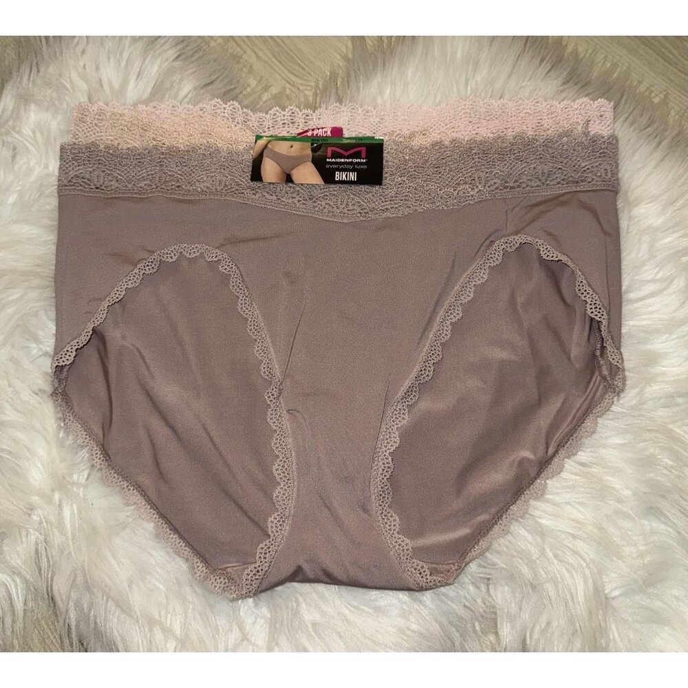 3 Pack Maidenform Everyday Luxe Bikini Panties Lace Trim Womens 9 L Large DM3TBK